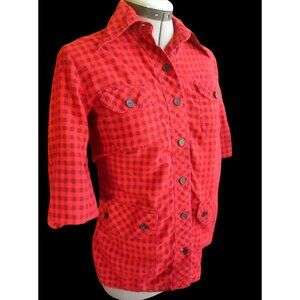 True Vintage Small Shirt Women's 1970's Flannel Red Black Checkered Button-Up